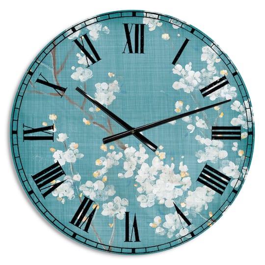 Designart 'Blue Cherry Blossoms I Cabin Wall Clock